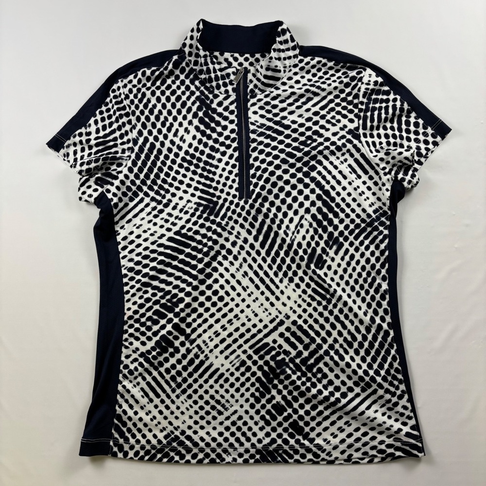 Tail White Label Womens Navy White Abstract Dot Golf Polo Shirt Quarter Zip M